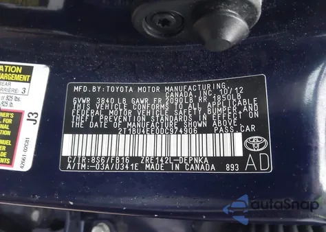 2013 Toyota Corolla Le z USA, uszkodzony, nr VIN 2T1BU4EE0DC974906